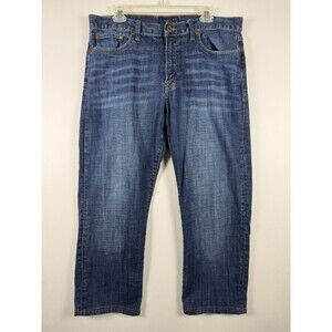 Lucky Brand Jeans Men 34x30 Blue 363 Vintage Straight Dark Wash Distressed Denim